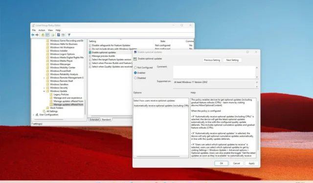 Windows 11 obtient une politique pour gérer les mises à jour facultatives