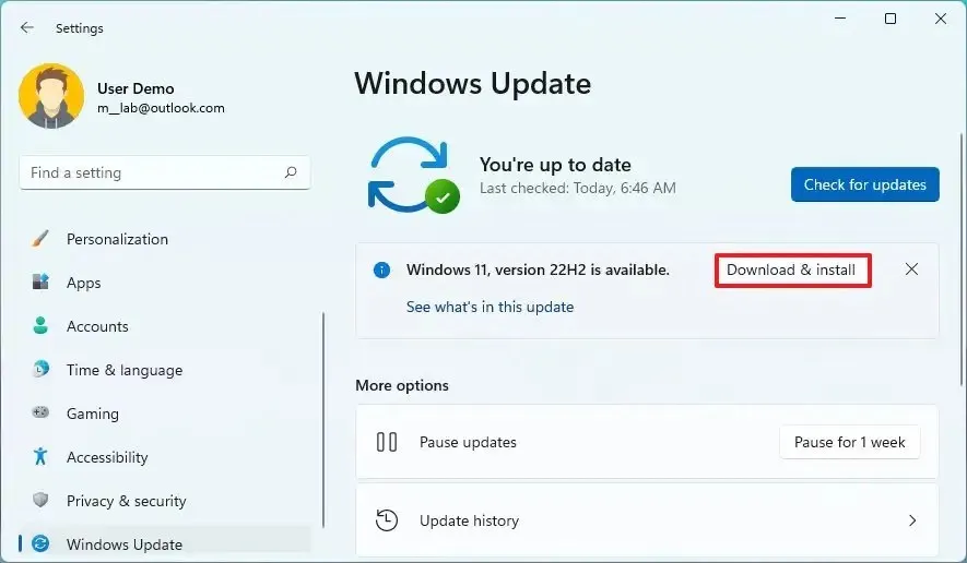 Aggiornamento delle funzionalità di installazione di Windows 11