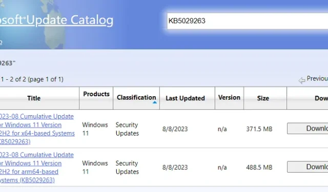 KB5029263 將 Windows 11 22h2 升級到操作系統內部版本 22621.2134