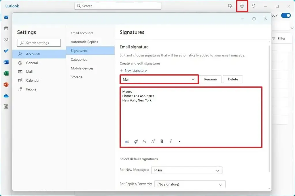 Signature Outlook de Windows 11