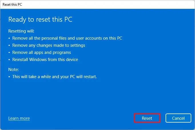 Restablecimiento de Windows 11