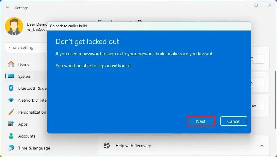 Avertissement de mot de passe de restauration de Windows 11