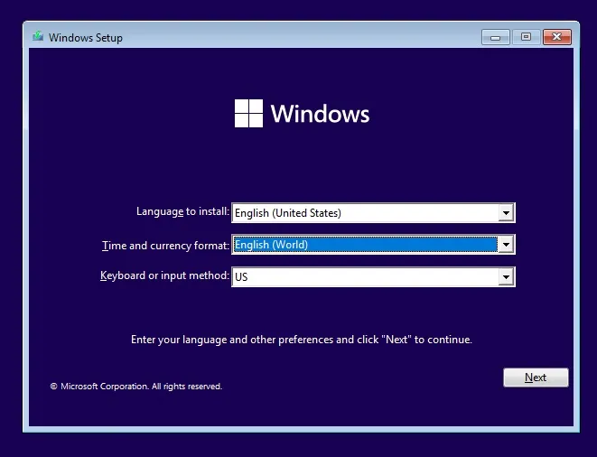 Tela de configuração do Windows 11