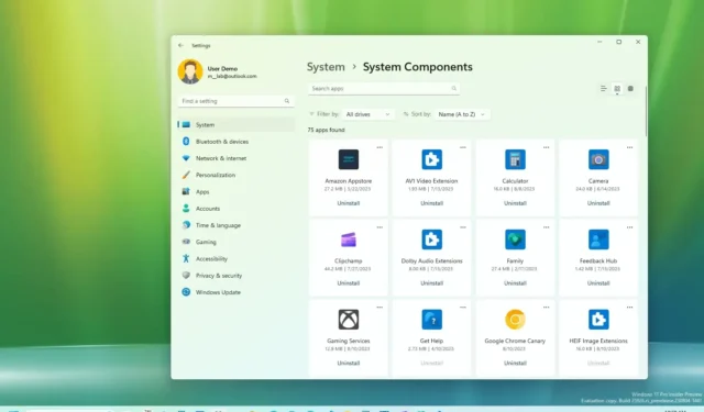 Como ativar a nova página de componentes do sistema para configurações no Windows 11