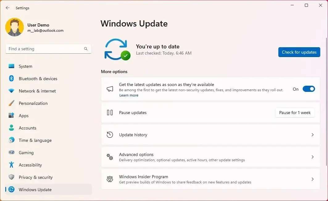 Impostazioni di aggiornamento di Windows 11