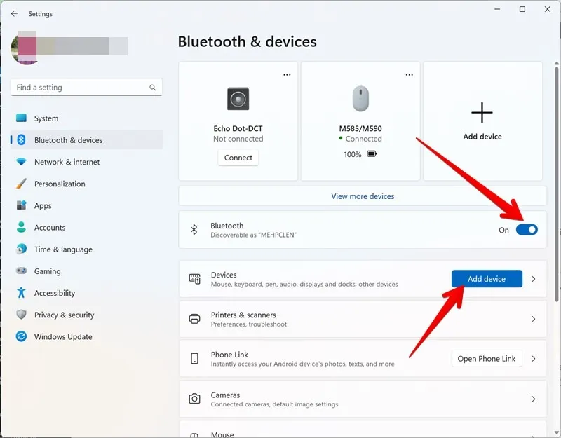 Bluetoothを有効にし、「デバイスの追加」をタップします