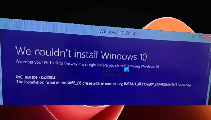 Errore di installazione di Windows 0xC1900101 - 0x20004