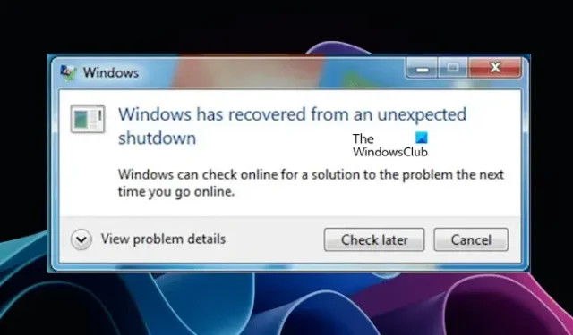 Windows è stato ripristinato da un arresto imprevisto