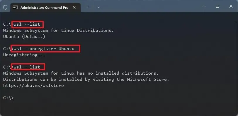 WSL annulla la registrazione della distribuzione Linux