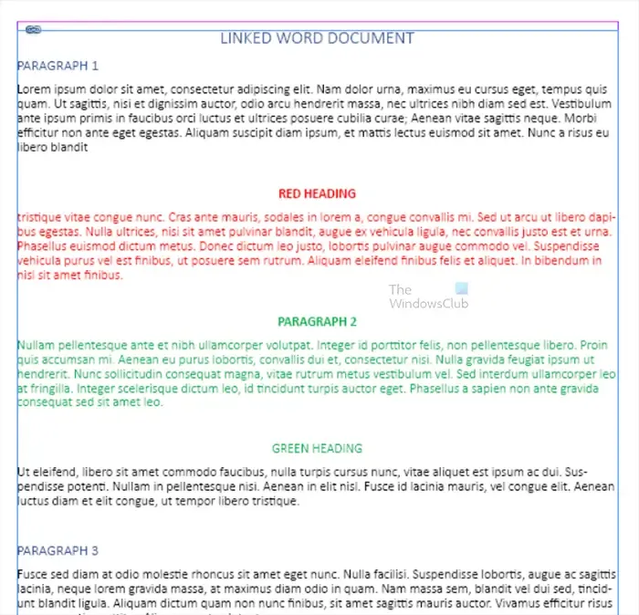 Document Word lié dans InDesign