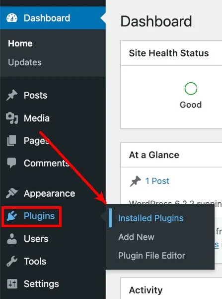 Plugin del menu WordPress Plugin installati