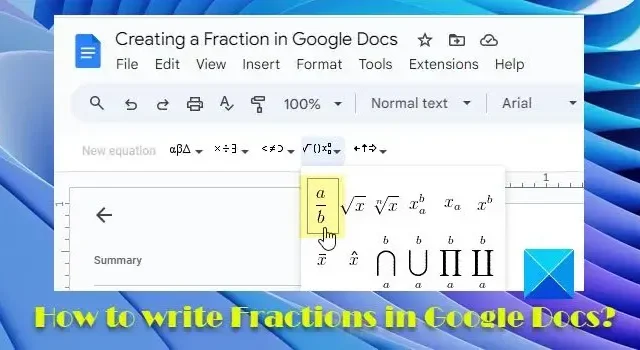 Como escrever frações no Google Docs?