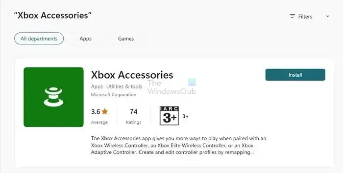 Aplicativo de acessórios do Xbox