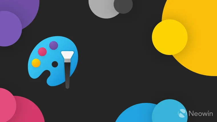 Logotipo de Microsoft Paint a todo color sobre fondo gris oscuro