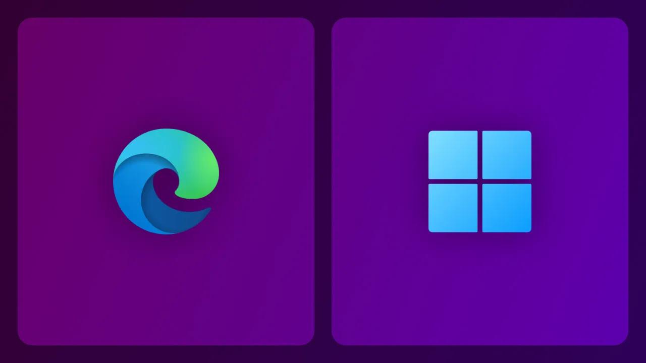 Een Microsoft Edge- en Windows 11-logo in tabbladen met gesplitst scherm