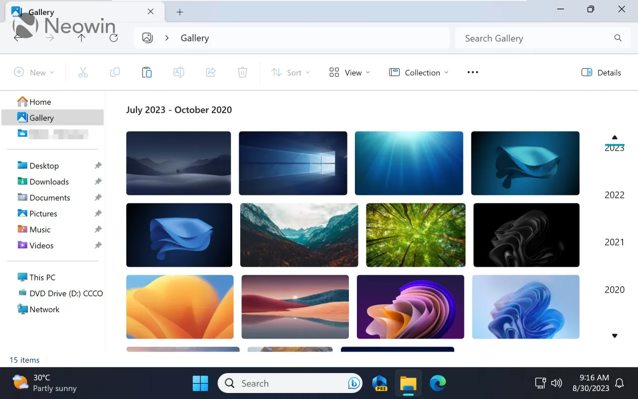 Uno screenshot che mostra la nuova funzionalità Galleria di Esplora file in Windows 11