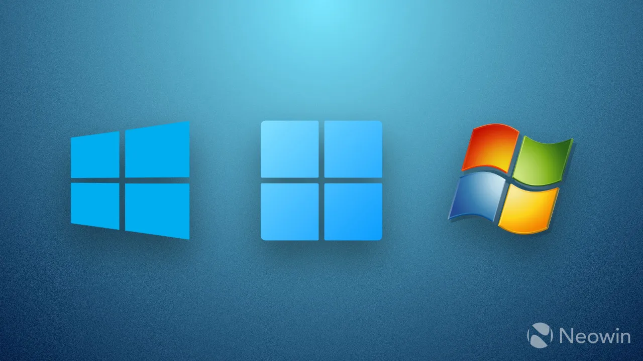 Drei Windows-Logos 11 10 und 7
