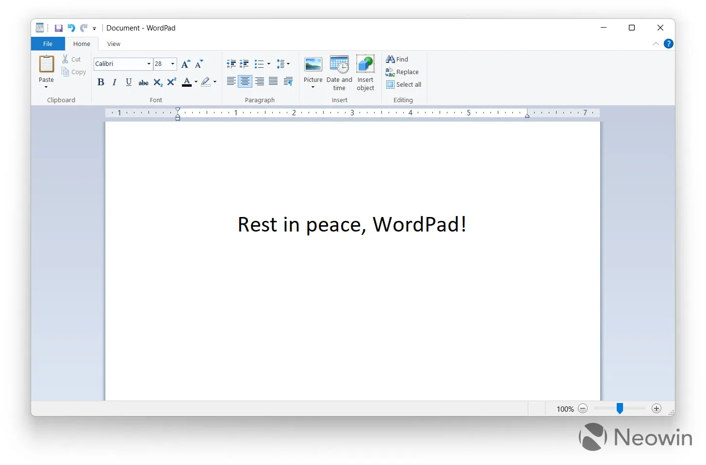 Una captura de pantalla de WordPad