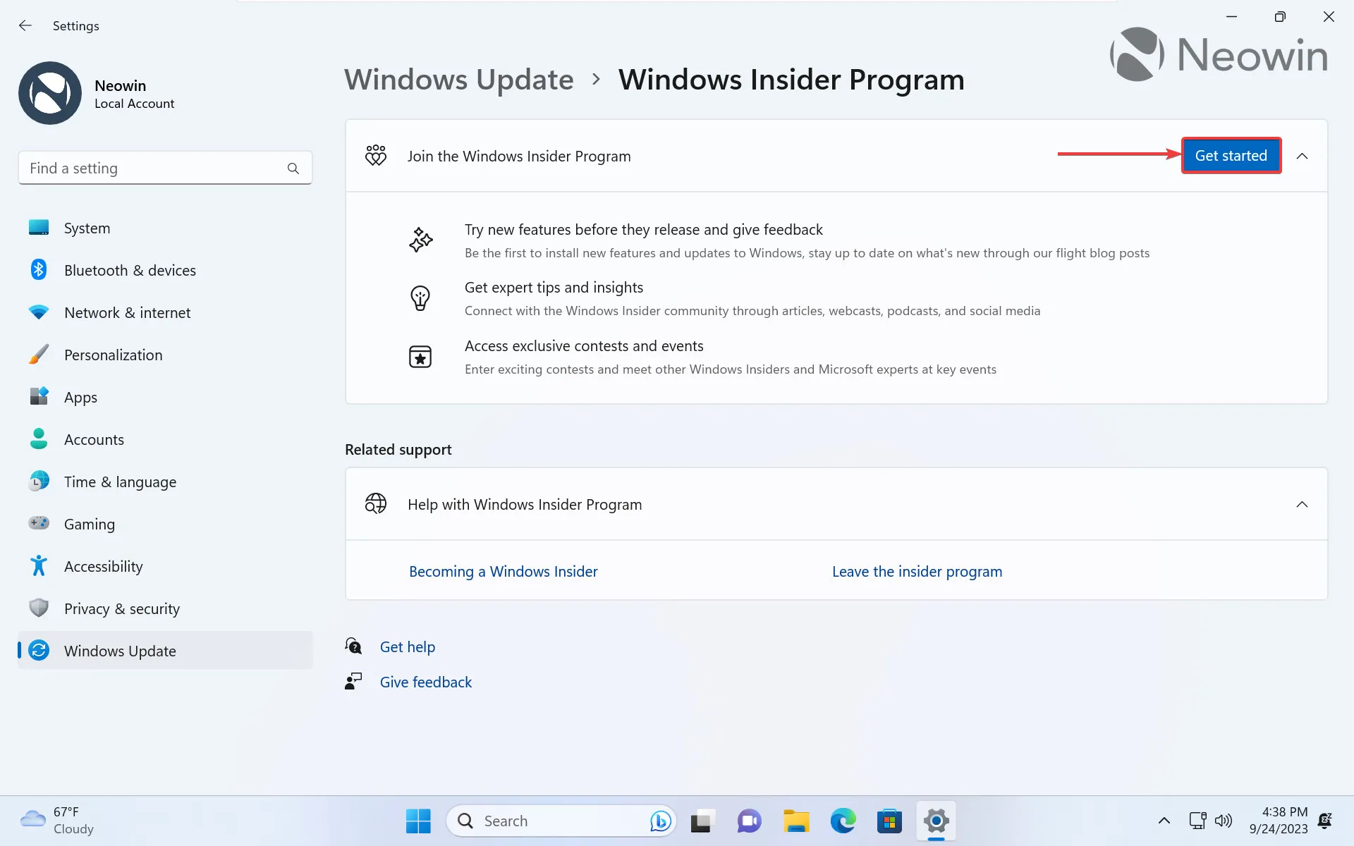 Une capture d'écran de Windows Update dans Windows 11