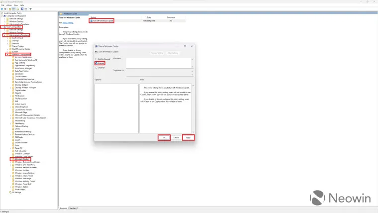 Captura de pantalla que muestra cómo desactivar Windows Copilot en Windows 11