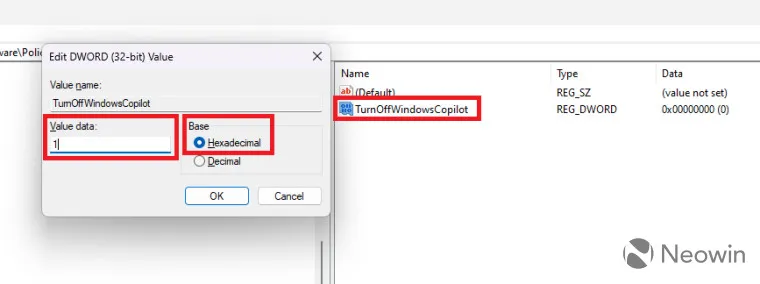 Captura de tela mostrando como desativar o Windows Copilot no Windows 11
