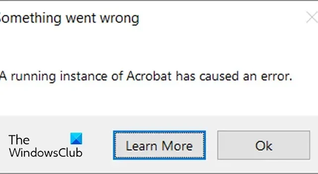 Działająca instancja programu Acrobat spowodowała błąd