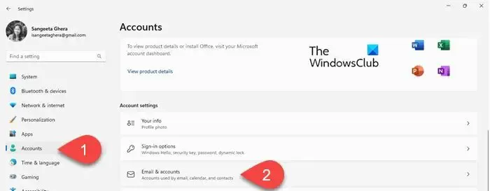 Impostazioni dell'account in Windows
