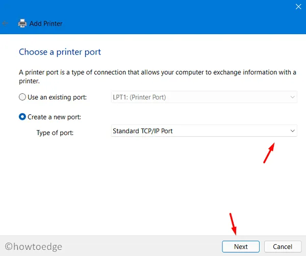 Voeg een printer toe op Windows 11 - Maak een nieuwe poort