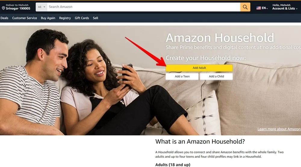 Amazon Household Adicionar adulto