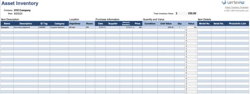 Modèle d'inventaire des actifs pour Excel