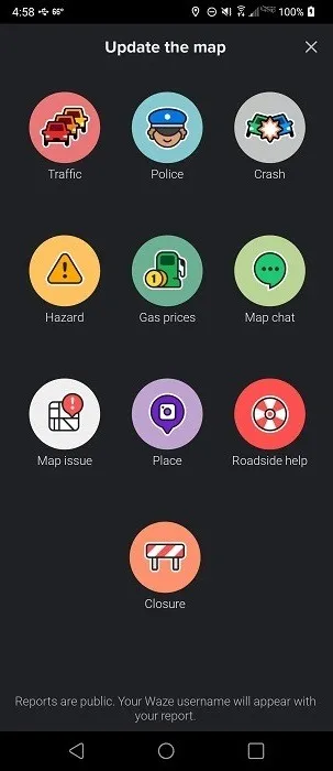 Mise à jour de la carte dans l'application Waze.