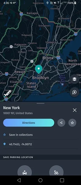 Vista de mapa en la aplicación HERE WeGo.