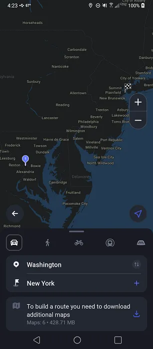 Vista de mapa en la aplicación Maps.me.