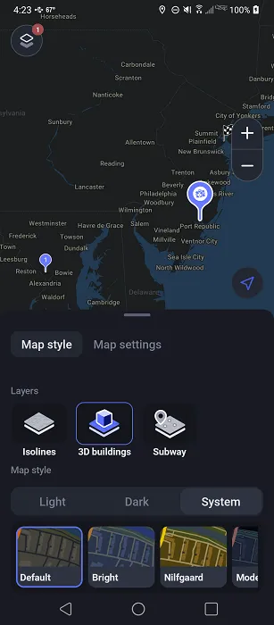 Aggiunta di livelli nell'app Maps.me.