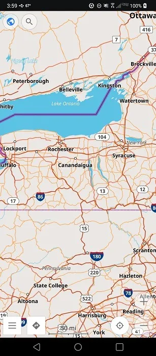 Vista de mapa en la aplicación OsmAnd.