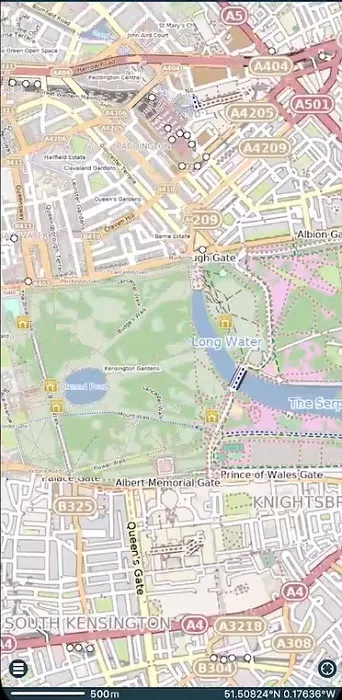 Vista de mapa en la aplicación Pocket Earth.