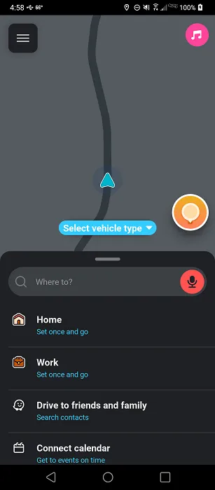 Impostazione di una destinazione nell'app Waze.