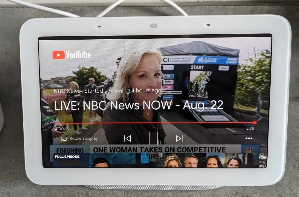 YouTube en cours de lecture sur un appareil Nest Hub de 2e génération.