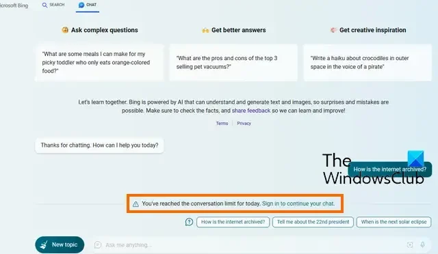 Réparer Connectez-vous pour continuer votre discussion dans Bing Chat