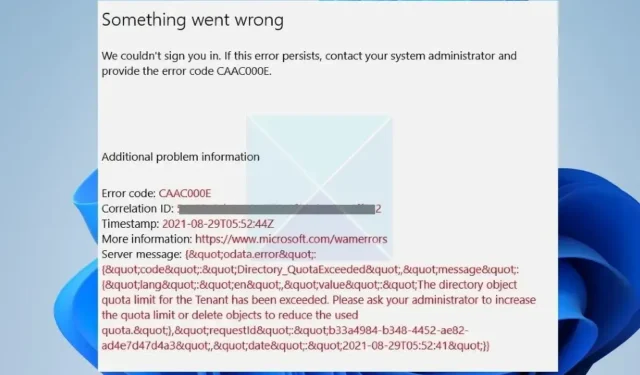 Erro de limite ou limite de dispositivo CAAC000E atingido no Microsoft 365