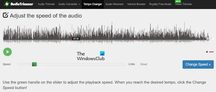 Altere a velocidade do áudio com AudioTrimmer