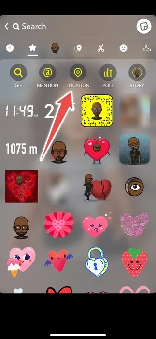 Snapchat でスナップを作成する際のロケーション ピンの選択