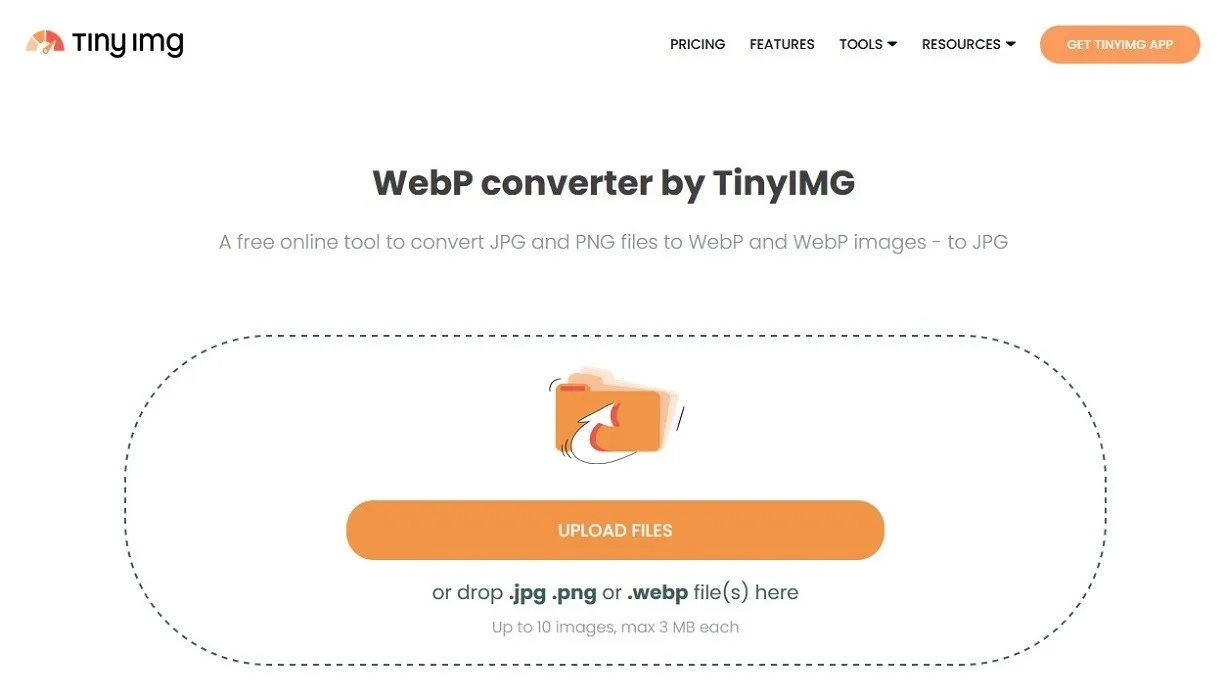 Overzicht van de Tinyimg-converterpagina.