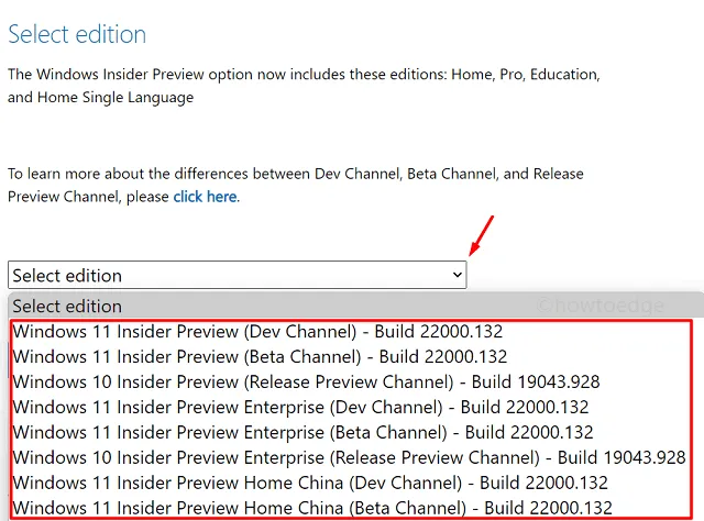 Windows 11 ISO ファイルをダウンロード - Insider ビルドを選択
