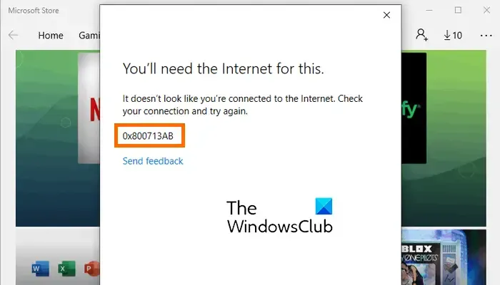 エラー 0x800713AB、Windows がインターネットに接続されていません