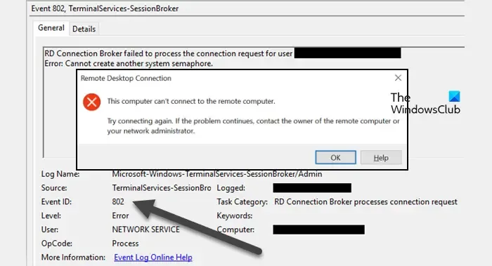 Gebeurtenis-ID 802: RD Connection Broker kan niet worden verwerkt