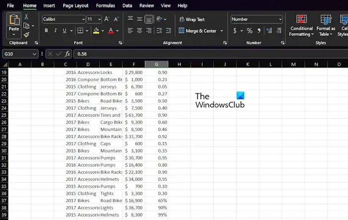 Pasta de trabalho do Excel com dados adicionados