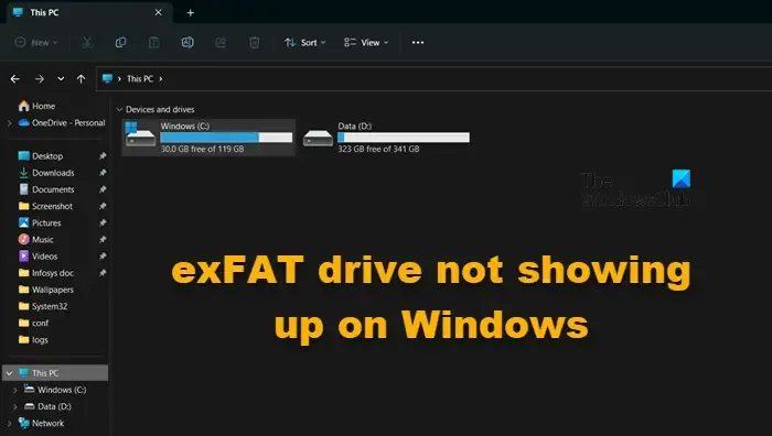 Unità exFAT non visualizzata su Windows