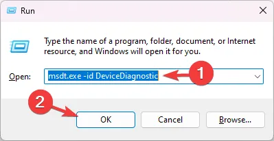 Ouvrir l'utilitaire de résolution des problèmes matériels - Correction : paramètres du pavé tactile manquants sous Windows 11