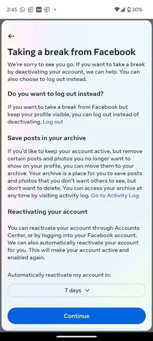 Temps de réactivation de Facebook Mobile